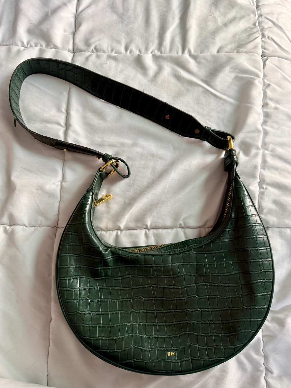 Carly Saddle Bag - Dark Green Croc